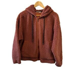 Rust Sherpa Zip Up Heavy Hooded Long Sleeve Hoodie Sweatshirt XL